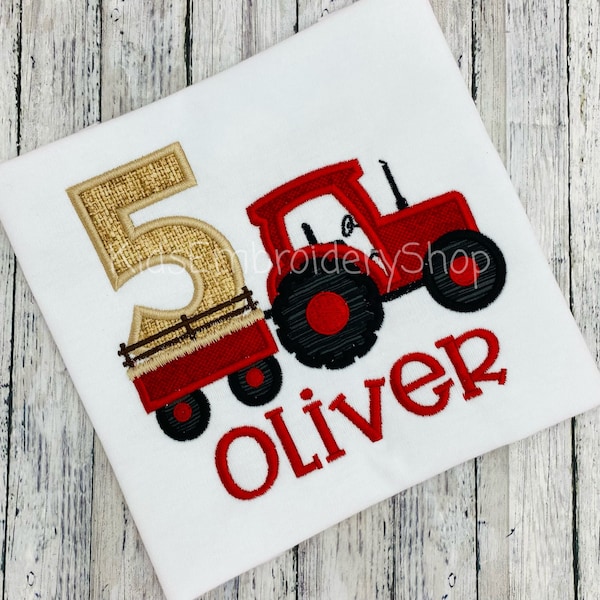 Boys Red Tractor Birthday Shirt, Farm Birthday Shirt, Kids Tractor 1st 2nd 3rd 4th 5th Birthday Shirt, Tractor Embroidery T-Shirt