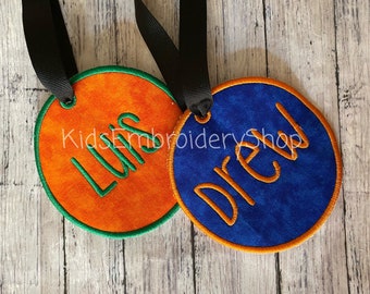 Personalized Circle Backpack Tags, Custom Bag Tags, Personalized Luggage Tag, Kids School Bag Tags, Kids Backpack Tags, Embroidered Bag Tags