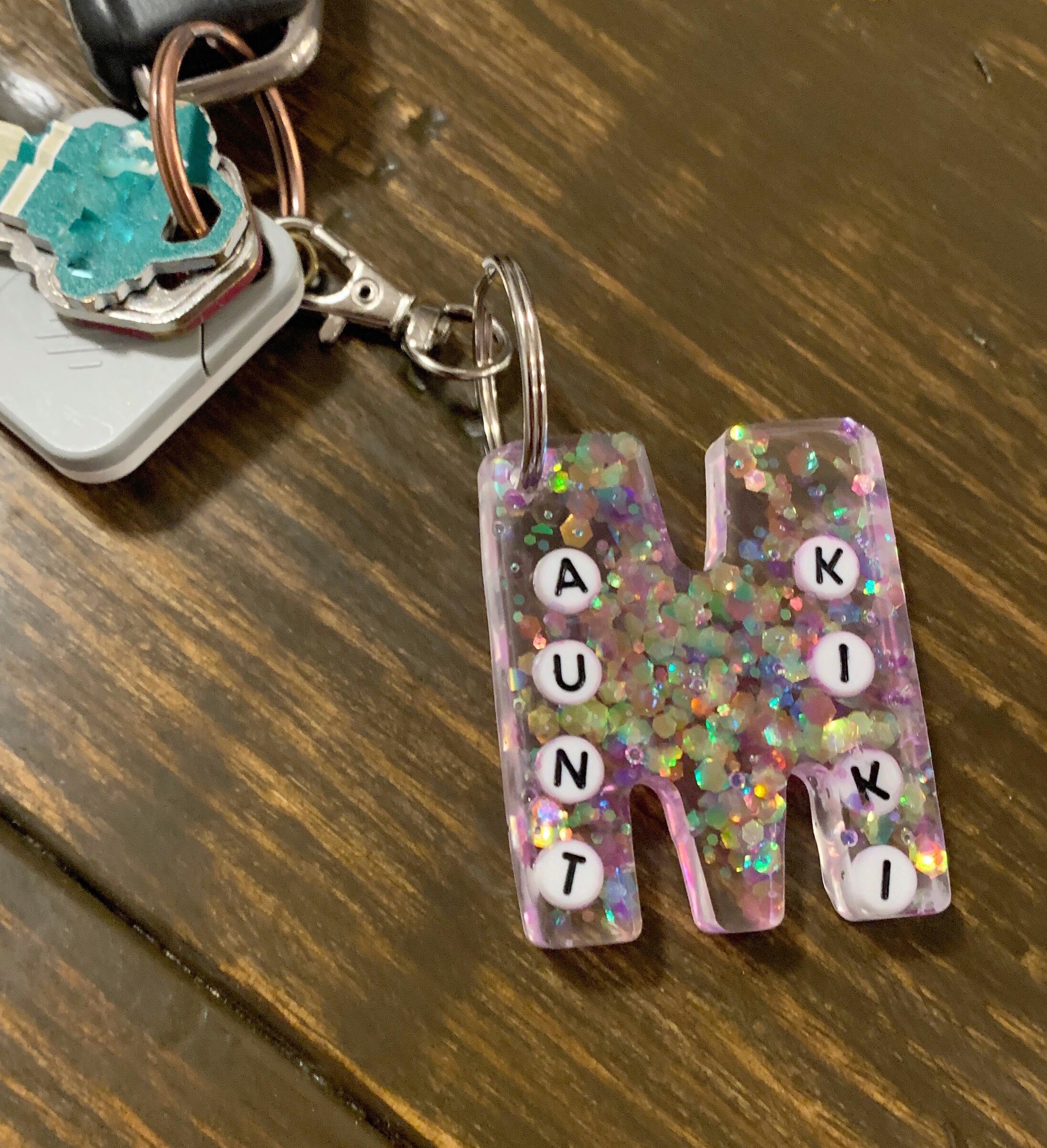 Name Resin Letter Initial Keychain with customization Etsy