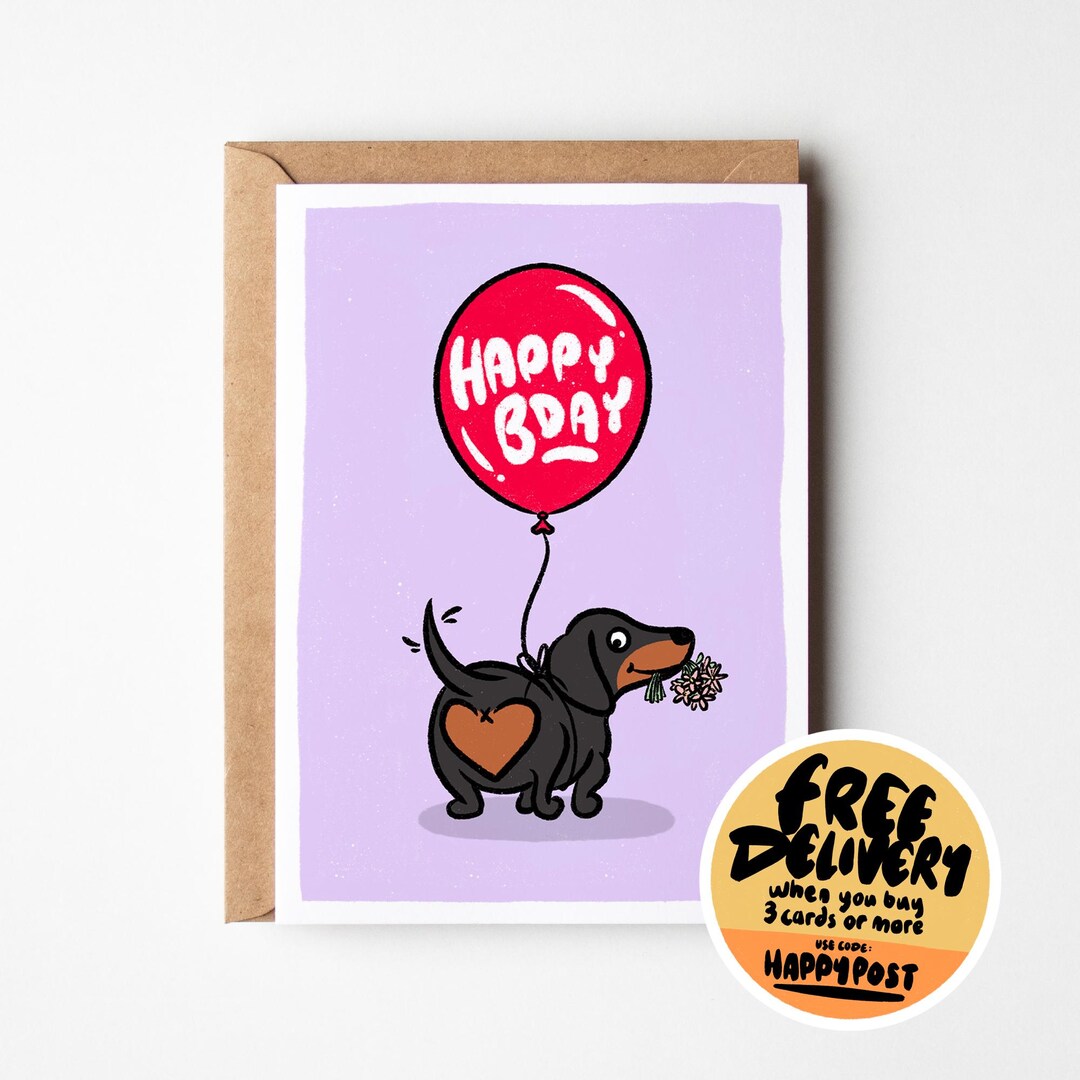 Funny Dachshund Birthday Card – Sausage Dog With Heart - Etsy UK