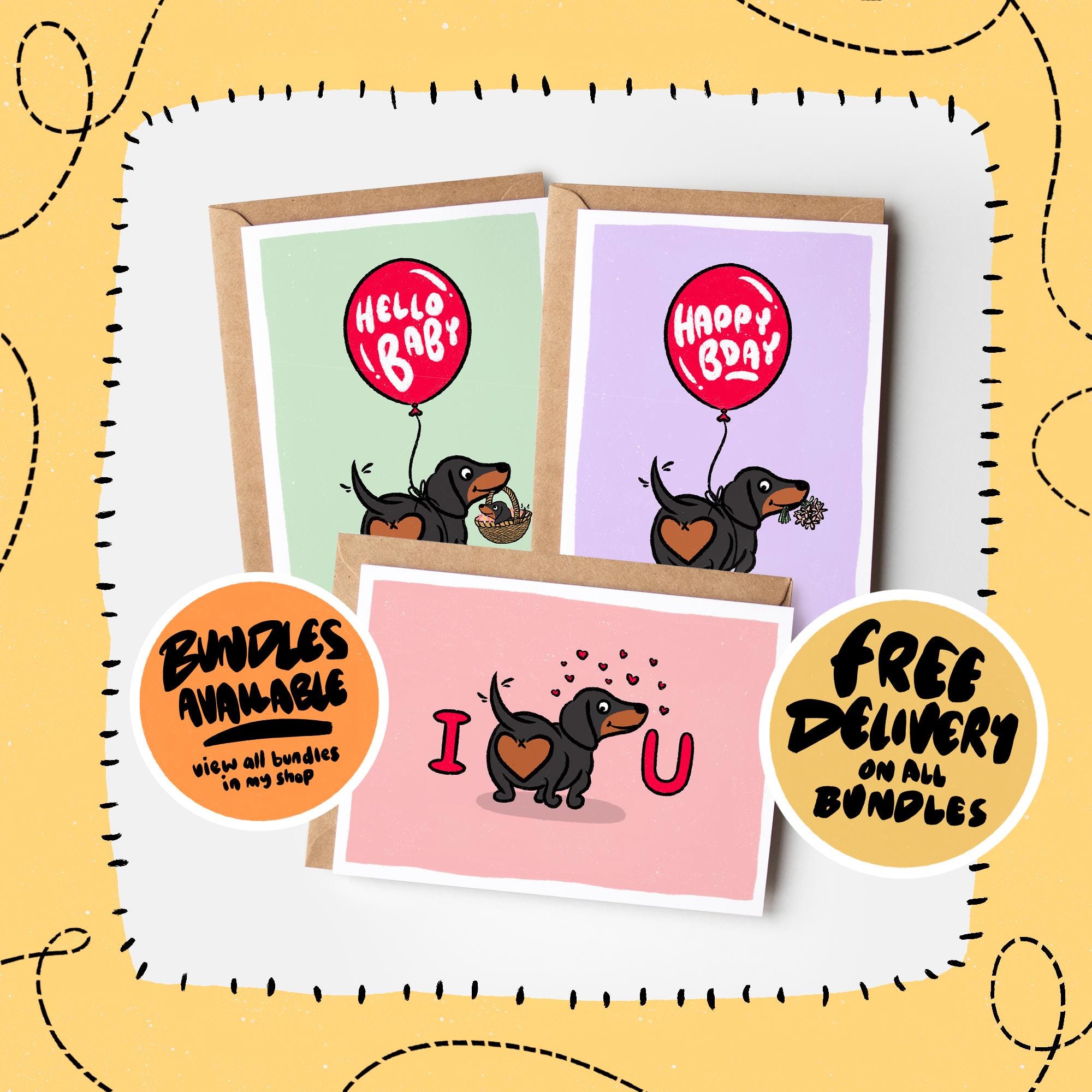 Funny Dachshund Birthday Card – Sausage Dog With Heart - Etsy