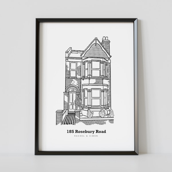 Personalised House Drawing, House Warming Gift, Custom Home Illustration, First Home Gift Ideas, New House Present, Anniversary Print