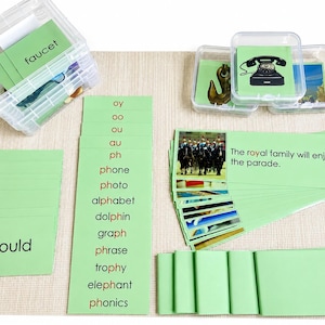 Montessori Green Series Starter Kit 3 | ph, au, ou, oo, oy | Montessori Reading Materials