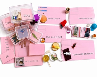 Montessori Pink Series Complete Language Set | CVC Reading Materials | Objects, Word Cards, Sentences & Booklets