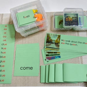 Montessori Green Series Starterset 2 | ai, ee, ie, oa, ue | Montessori-Lesematerialien