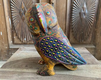 Small Wooden Gift For Wisdom Lover Handmade Fine Carved Symbol Of Wisdom The Owl Statue Decorative Sculptures Wooden Bird Figurines