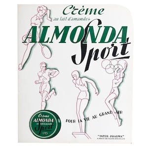 Cartel publicitario vintage crema Almonda Sport