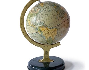 Petit globe en métal (fabriqué au Royaume-Uni par les fabricants de jouets Chad Valley)