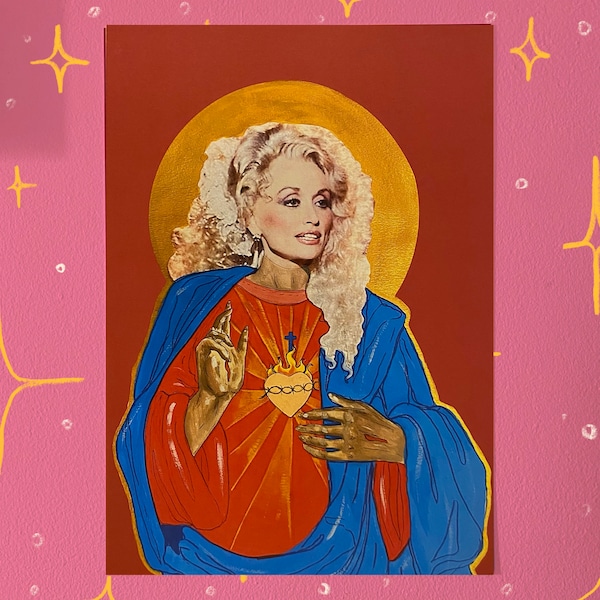 Jesus! Dolly - Original artwork collage print Jesus Dolly Parton Kitsch Camp A4 A5