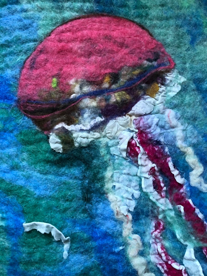 Wet felted Wall Hanging Two Jellyfish wall art Wool Art Home Jelly fishDecor Wall Art Jellyfish Wall Hanging