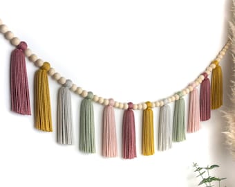 Boho Rainbow | Wood Bead Tassel Garland | Yarn Wall Hanging | Tassel Wall Hanging | Boho Decor | Nursery & Kids Room Decor