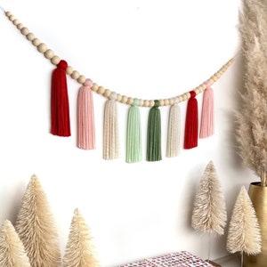 The Holiday Collection Santa Baby Christmas Wood Bead Tassel Garland Boho Christmas Holiday Garland Mantle Garland Scandinavian image 1