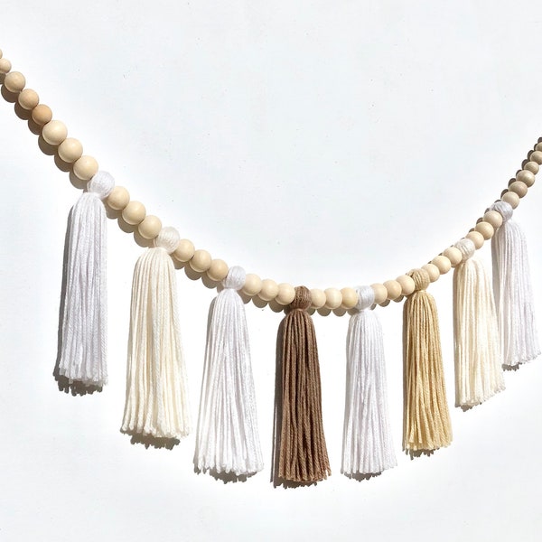 The Calm | Wood Bead Tassel Garland | Yarn Wall Hanging | Tassel Wall Hanging | Boho Decor | Nursery & Kids Room Decor | Party Decorations