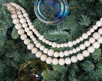 6ft Wood Bead Garland | Christmas Tree Garland | Wooden Bead Garland | Farmhouse Decor | Mantle Garland | Coffee Table Decor | Boho Decor