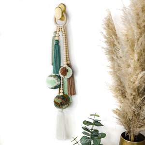 Green Pom Pom Tassel Wall Hanging | Yarn Wall Hanging | Tassel Wall Hanging | Boho Decor | Boho Wall Hanging | Nursery & Kids Room Decor