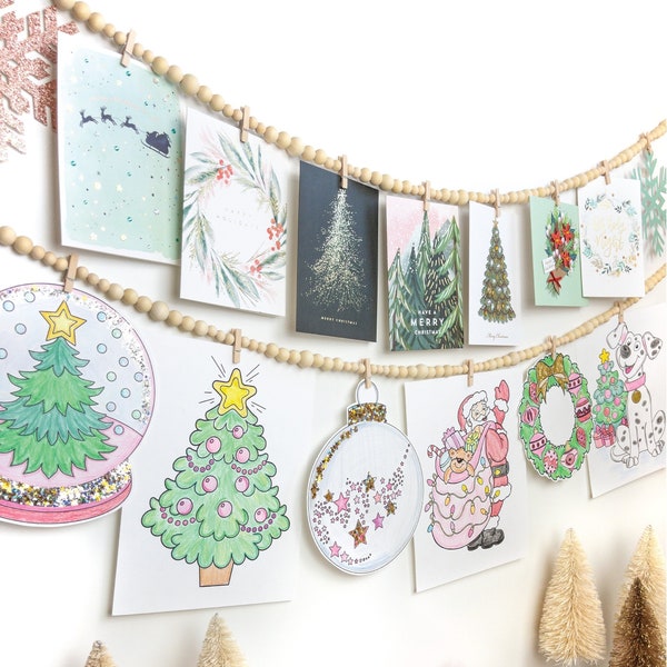 Wood Bead Clip Garland | Christmas Card Holder Garland | Kid's Art Display Garland | Photo Display Garland | Holiday Card Display