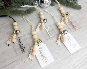 Personalized Christmas Stocking Tags | Acrylic Stocking Tag | Beaded Stocking Tag | Stocking Name Tag | Personalized Gift Tag | Wooden Bead