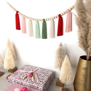 The Holiday Collection Santa Baby Christmas Wood Bead Tassel Garland Boho Christmas Holiday Garland Mantle Garland Scandinavian image 8