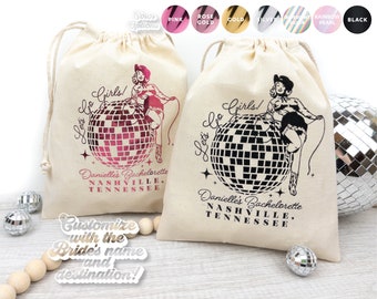 Custom Let's Go Girls Disco Cowgirl Bachelorette Bag | Last Disco | Hangover Kit | Survival Kit | Recovery Kit | Party Favor | Party Gift