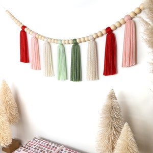 The Holiday Collection Santa Baby Christmas Wood Bead Tassel Garland Boho Christmas Holiday Garland Mantle Garland Scandinavian image 7