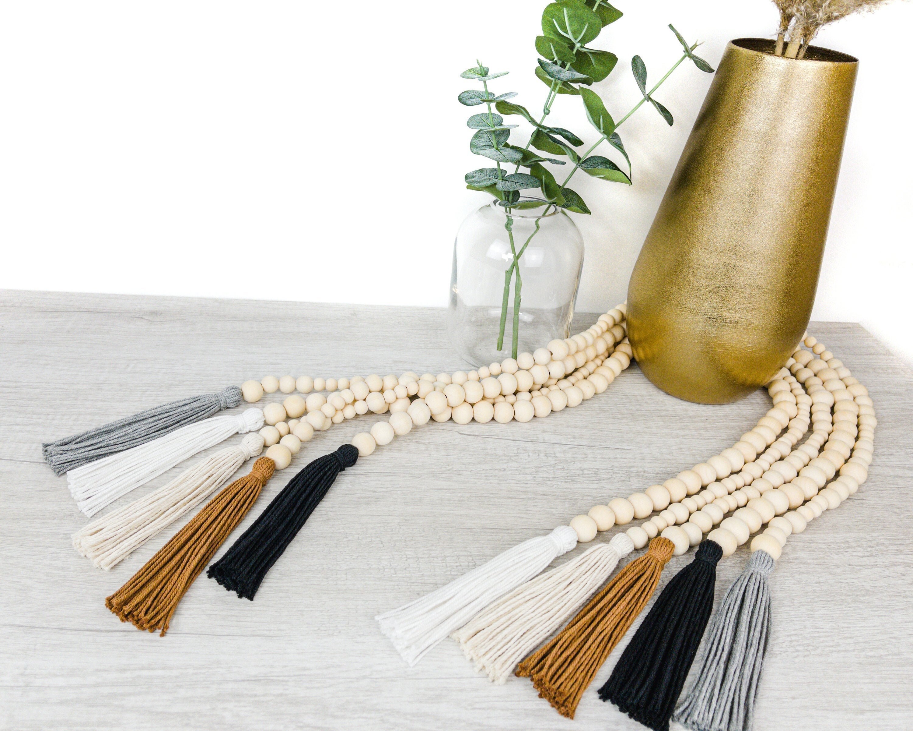 Wood Bead Garland with Tassels 3ft or 6ft Garland Tassel Etsy.de