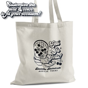 Custom Let&#39;s Go Girls Western Bachelorette Bag | Let&#39;s Go Girls Tote Bag | Hangover Kit | Survival Kit | Recovery Kit | Disco Cowgirl Boots