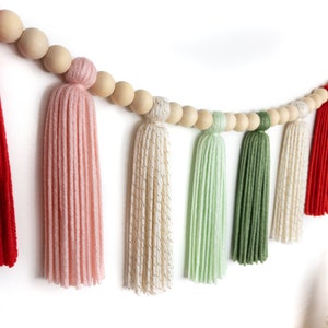 The Holiday Collection Santa Baby Christmas Wood Bead Tassel Garland Boho Christmas Holiday Garland Mantle Garland Scandinavian image 5