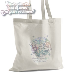 Custom Stayin&#39; Alive Disco Bachelorette Bag | Last Disco | Tote Bag | Hangover Kit | Survival Kit | Recovery Kit | Party Favor Gift | Decor