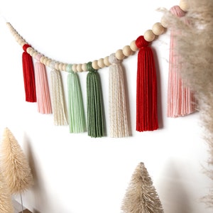 The Holiday Collection Santa Baby Christmas Wood Bead Tassel Garland Boho Christmas Holiday Garland Mantle Garland Scandinavian image 9