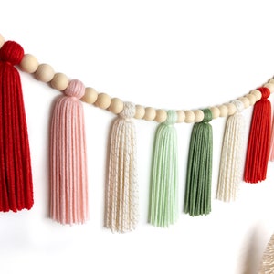 The Holiday Collection Santa Baby Christmas Wood Bead Tassel Garland Boho Christmas Holiday Garland Mantle Garland Scandinavian image 4