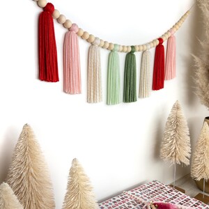 The Holiday Collection Santa Baby Christmas Wood Bead Tassel Garland Boho Christmas Holiday Garland Mantle Garland Scandinavian image 2