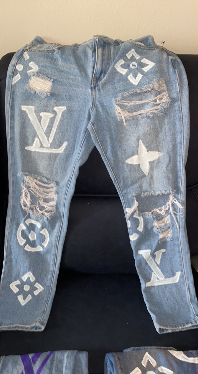 LV hand painted denim jeans | Etsy