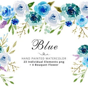 Watercolor Blue flower clipart-Florist/Small Set/Individual PNG files/Hand Painted/wedding