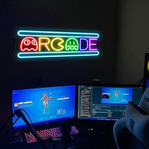Arcade LED Neon Sign Custom Game Room Neon Light Up Sign Retro Gaming Room Home Wall Decor Gift For Gamer Home Bedroom Customize Your Arcade
