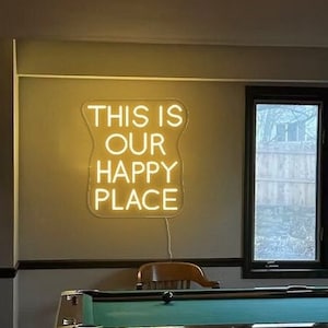 this is our happy place neon sign ,custom neon signs for bar,,LED light sign for home decor,bedroom living room light signs