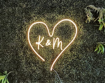 Custom Heart Neon Sign: Initials, Engagement Party Decor