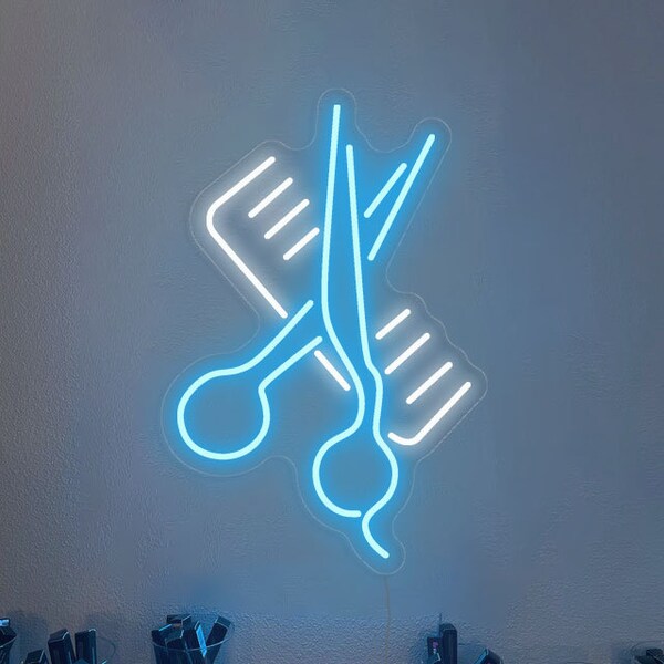 Salon Scissors Neon Sign, Barber Shop Decor