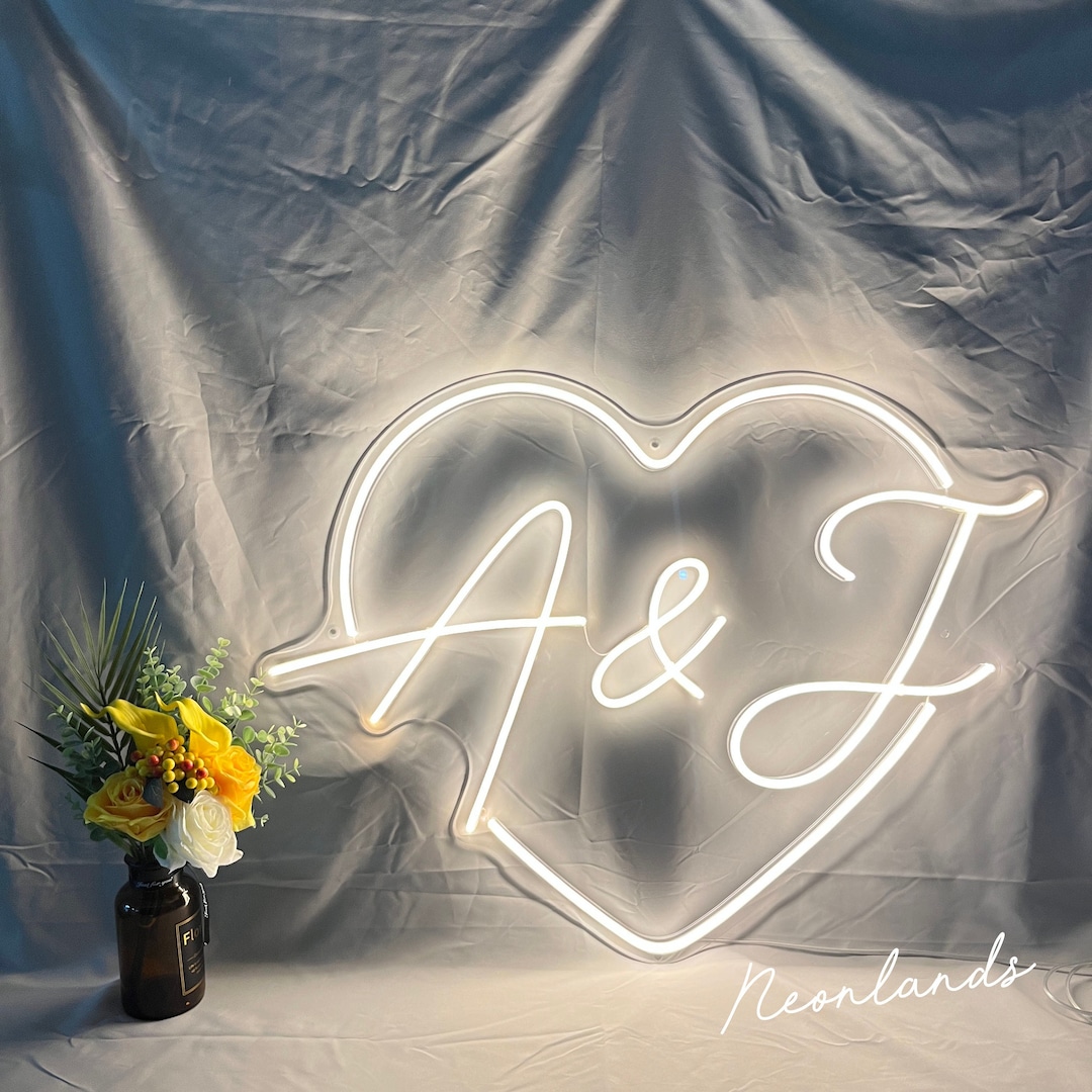 Custom Heart With Name Initials Led Heart Neon Sign Heart Neon Sign ...