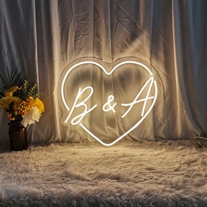 Custom Heart LED Neon Sign | Personalized Wedding Decor