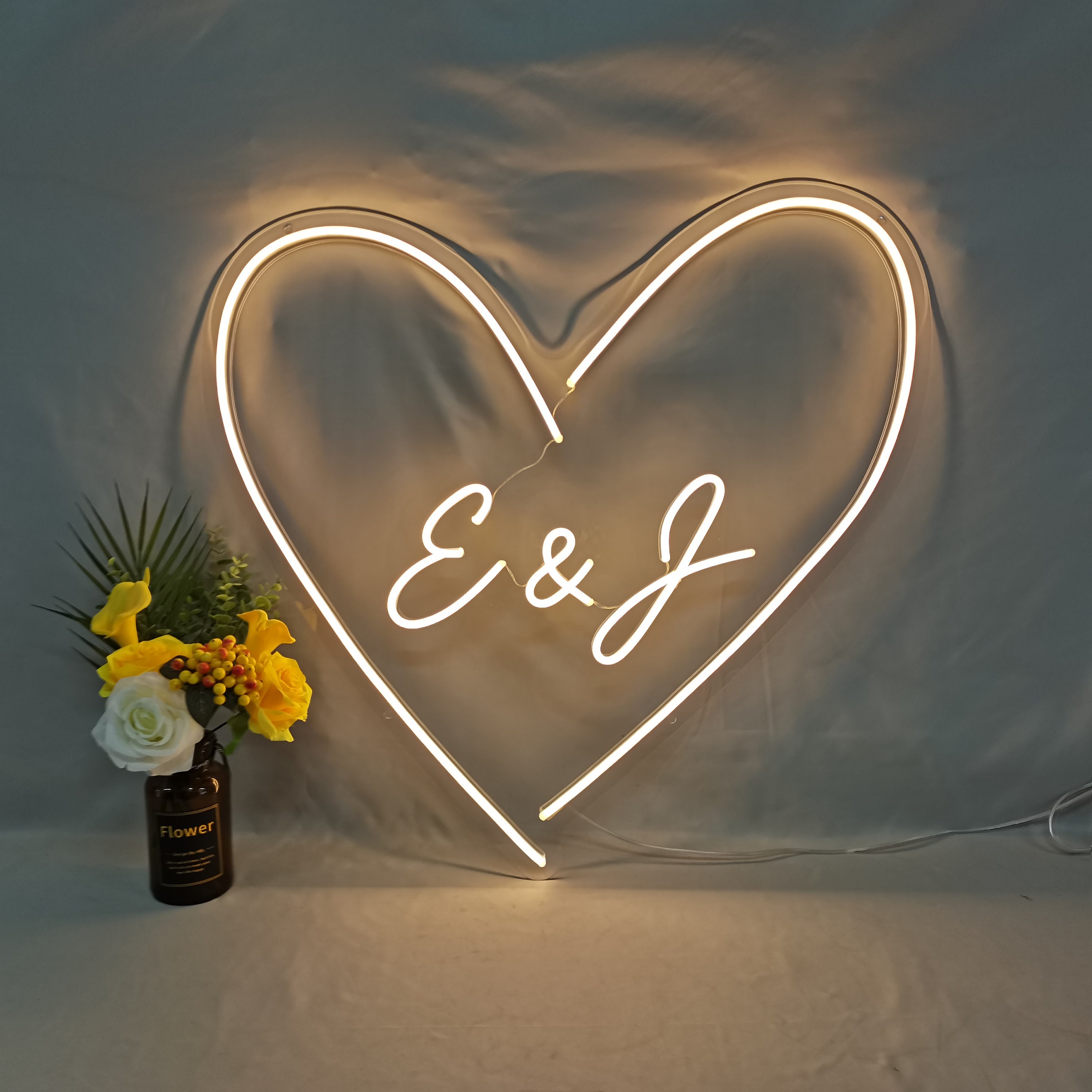 Custom Heart With Name Initials Led Heart Neon Sign Heart Neon Sign ...