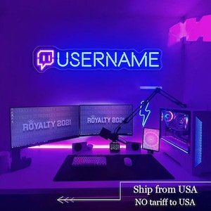 Custom twitch username neon sign twitch neon light Custom gamer tag neon led sign for instagram facebook tiktok youtube Gaming decoration