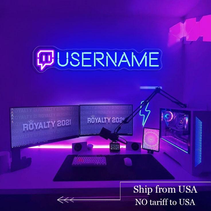 Custom twitch username neon sign twitch neon light Custom gamer tag neon led sign for instagram facebook tiktok youtube Gaming decoration