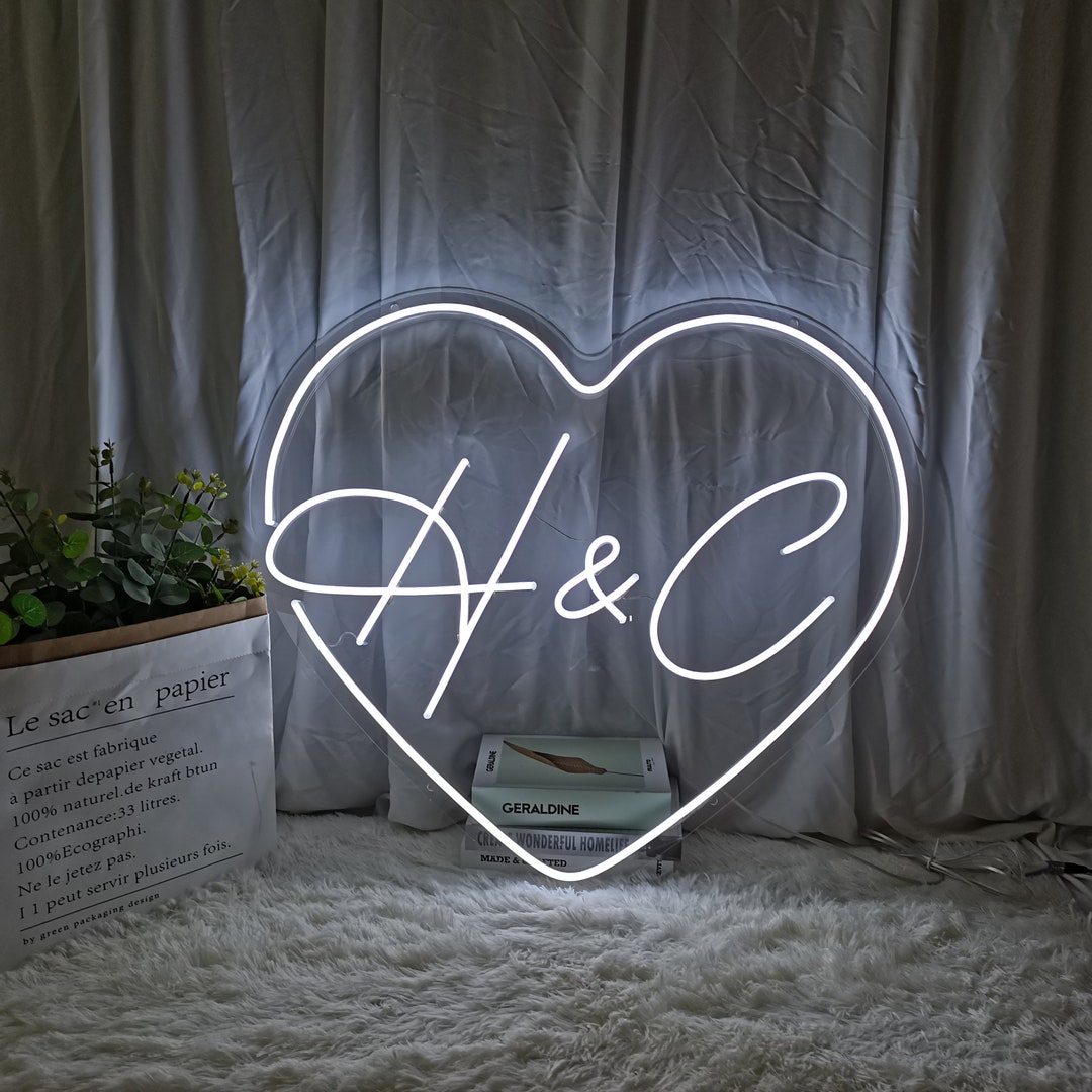 Custom Heart With Name Initials Led Heart Neon Sign Heart Neon Sign ...