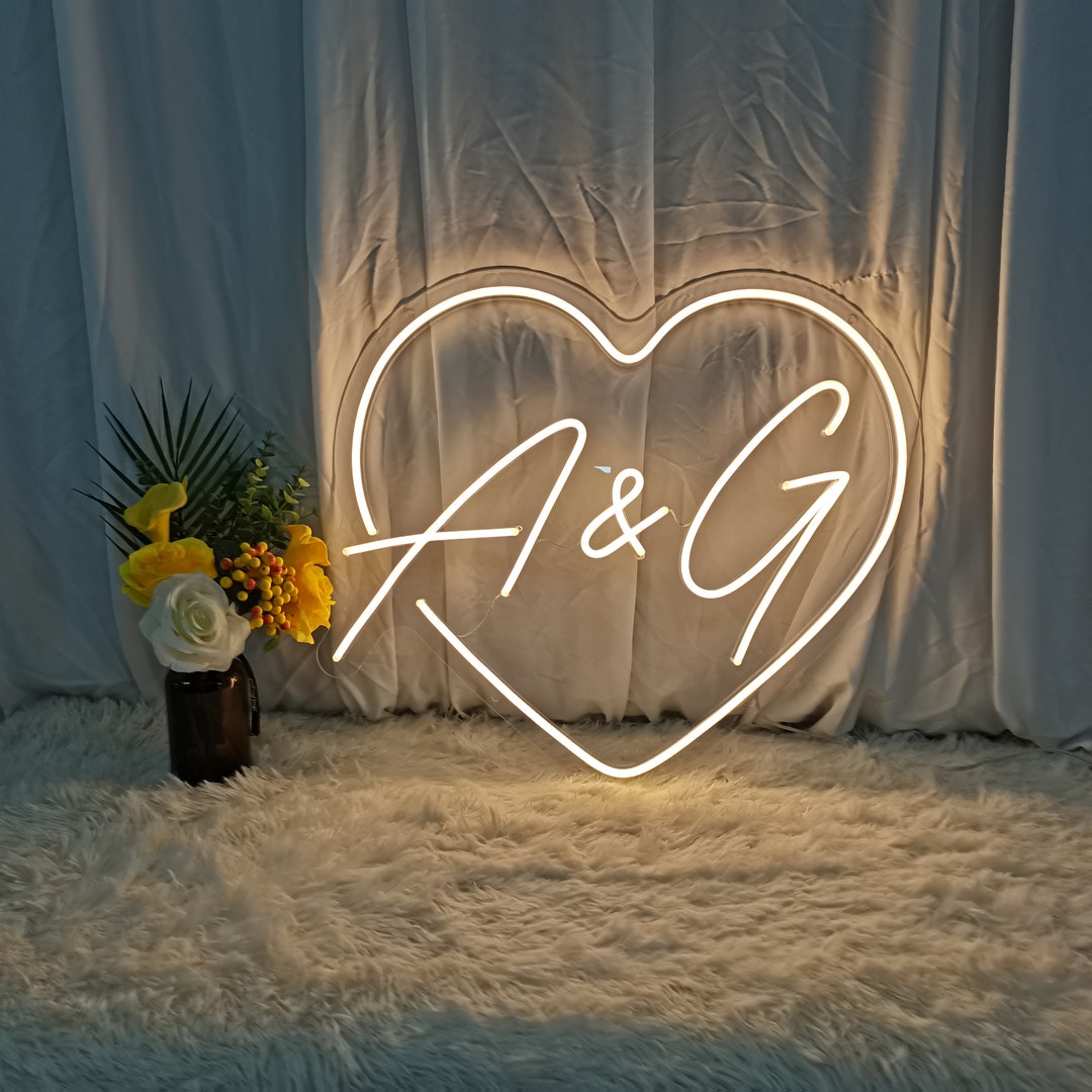 Custom Heart With Name Initials Led Heart Neon Sign Heart Neon Sign ...