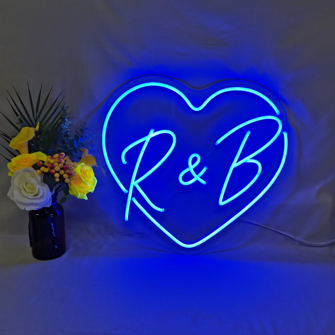 Custom Heart With Name Initials Led Heart Neon Sign Heart Neon Sign ...