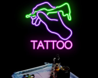 Tattoo led neon sign Tattoo Led Neon Sign| Tattoo Artist Neon Sign for Studio Decor| Hand of an Artist | Tattoo Shop Outdoor Home Decor