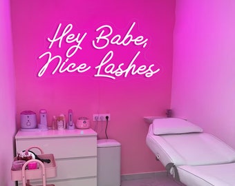 Hey babe nice lashesNeon Sign,Lash Room Wall Decor,Custom Neon Sign,Lash Salon Wall Art ,Led Neon Light For Shop,Beauty Salon Led Signs