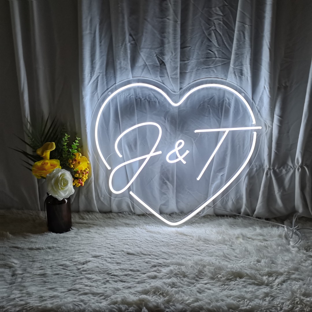 Custom Heart With Name Initials Led Heart Neon Sign Heart Neon Sign ...