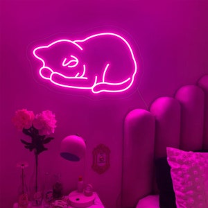 Sleeping cat neon sign,Christmas gift,animal neon sign,cat led light,cute neon sign,home neon light, wall art,bedroom decor,neon sign art