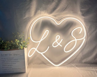 Custom Initials Heart Neon Sign, Engagement Party Decor